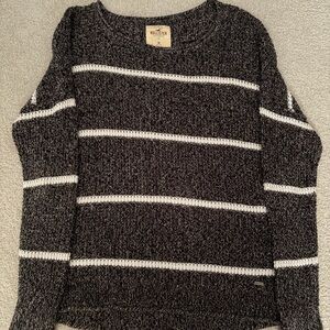 Hollister Women's Charcoal and White Striped Sweater